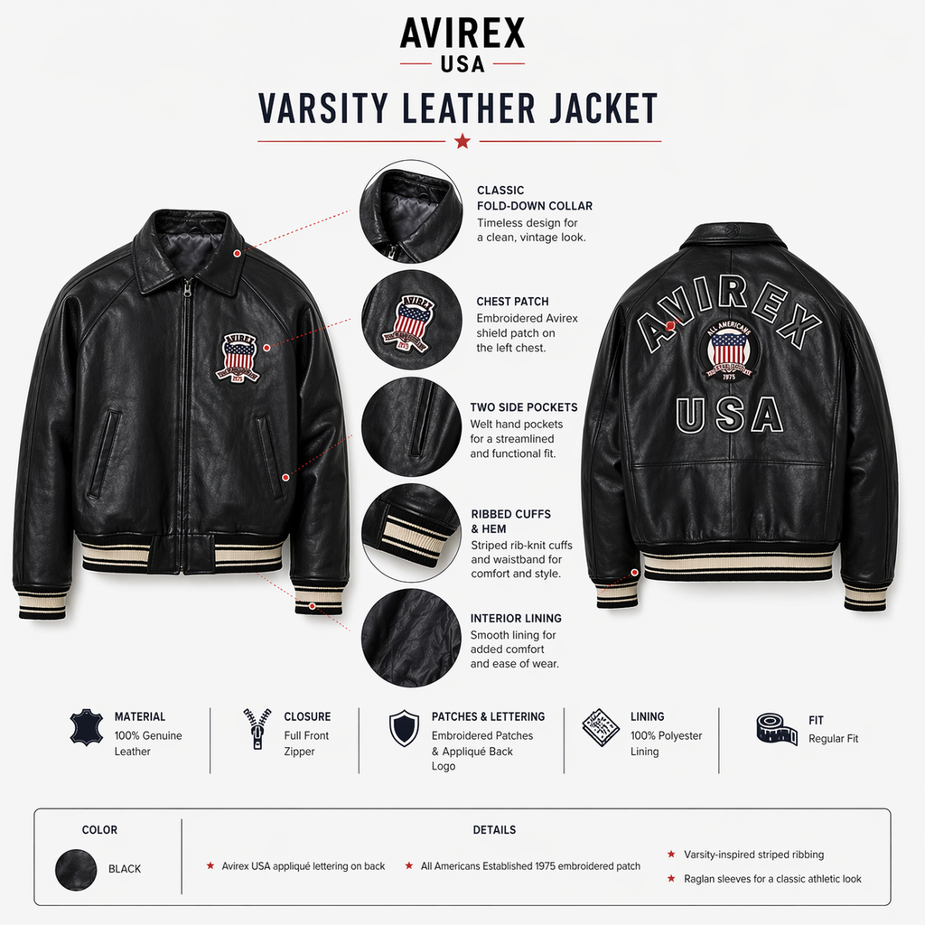 Men's Avirex Leather Flight Bomber Jacket