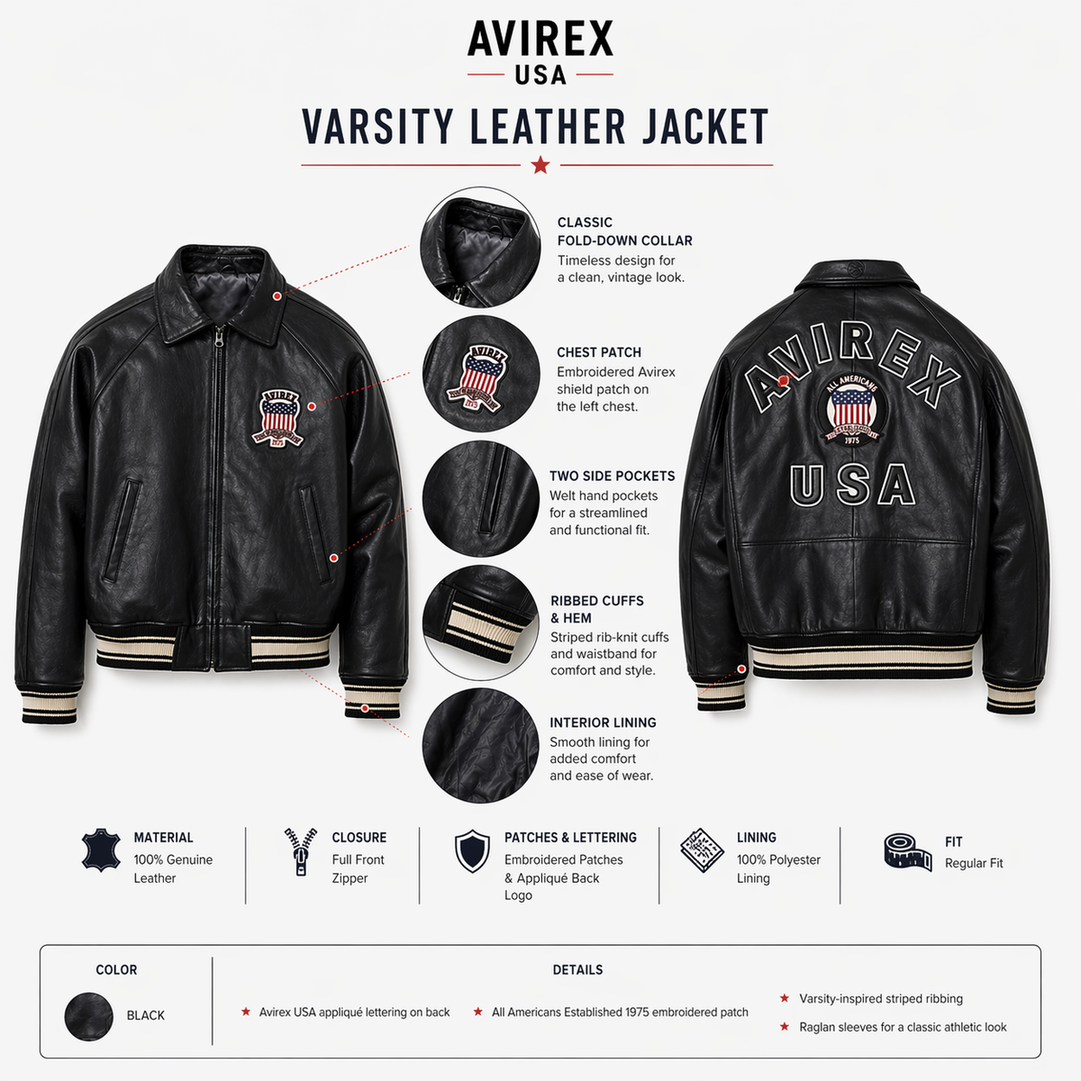Men's Avirex Leather Flight Bomber Jacket