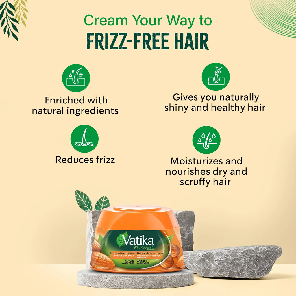 Vatika Naturals Hair Cream Extreme Moisturizing for Dry & Frizzy Hair (210ml/7.1 oz, Almond)