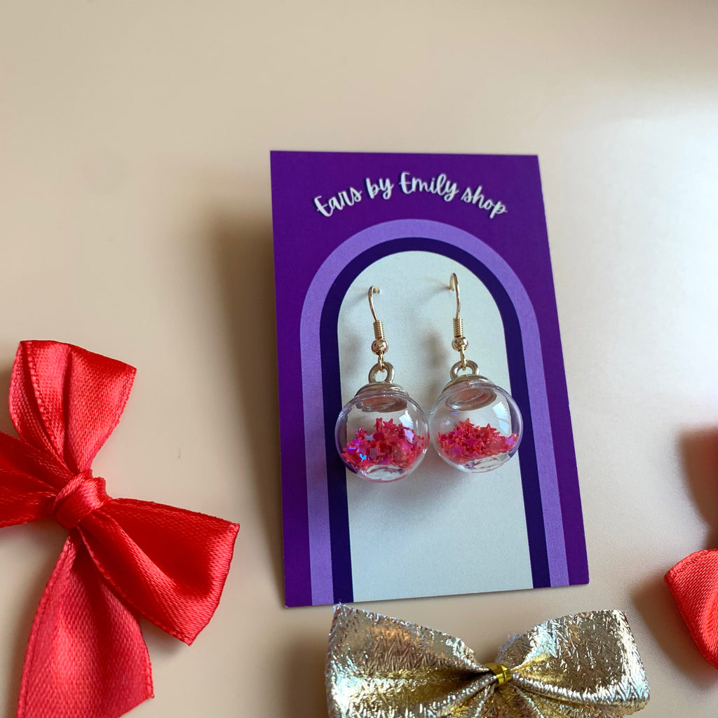 Festive yellow orange or red Christmas bauble gold earrings