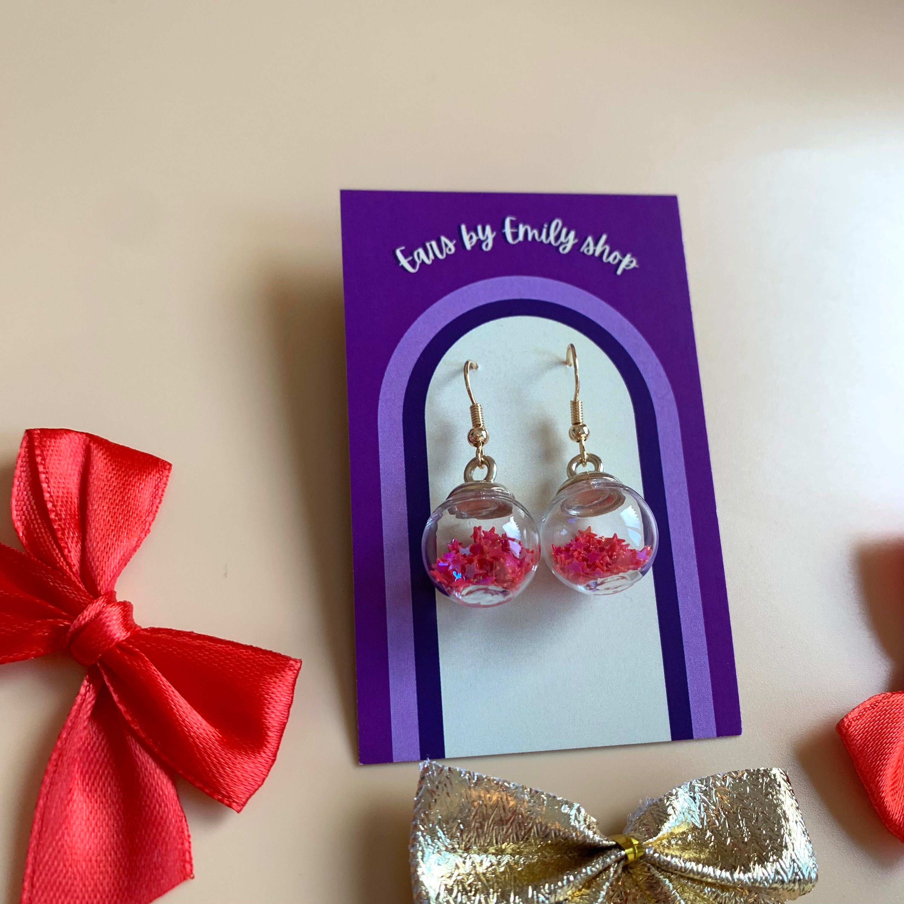 Festive yellow orange or red Christmas bauble gold earrings