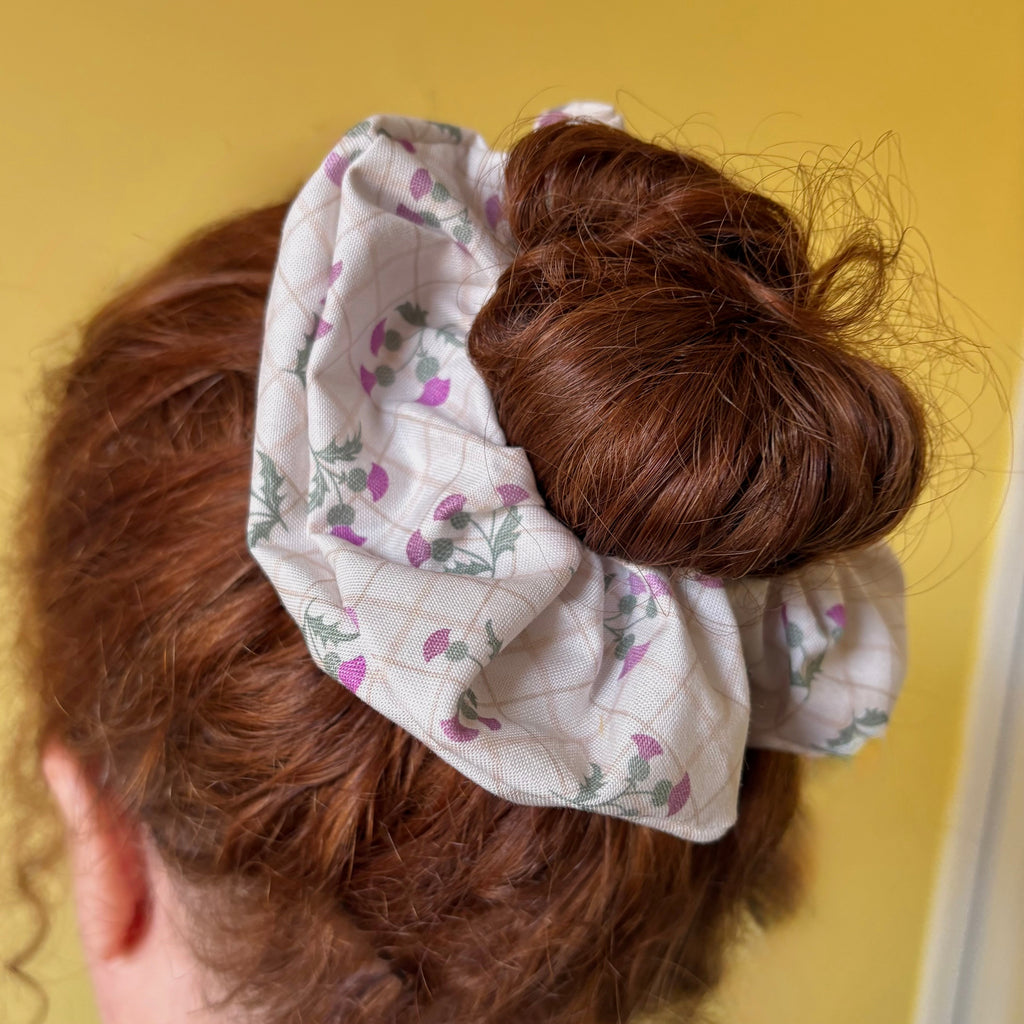 Cream Scottish thistle scrunchie