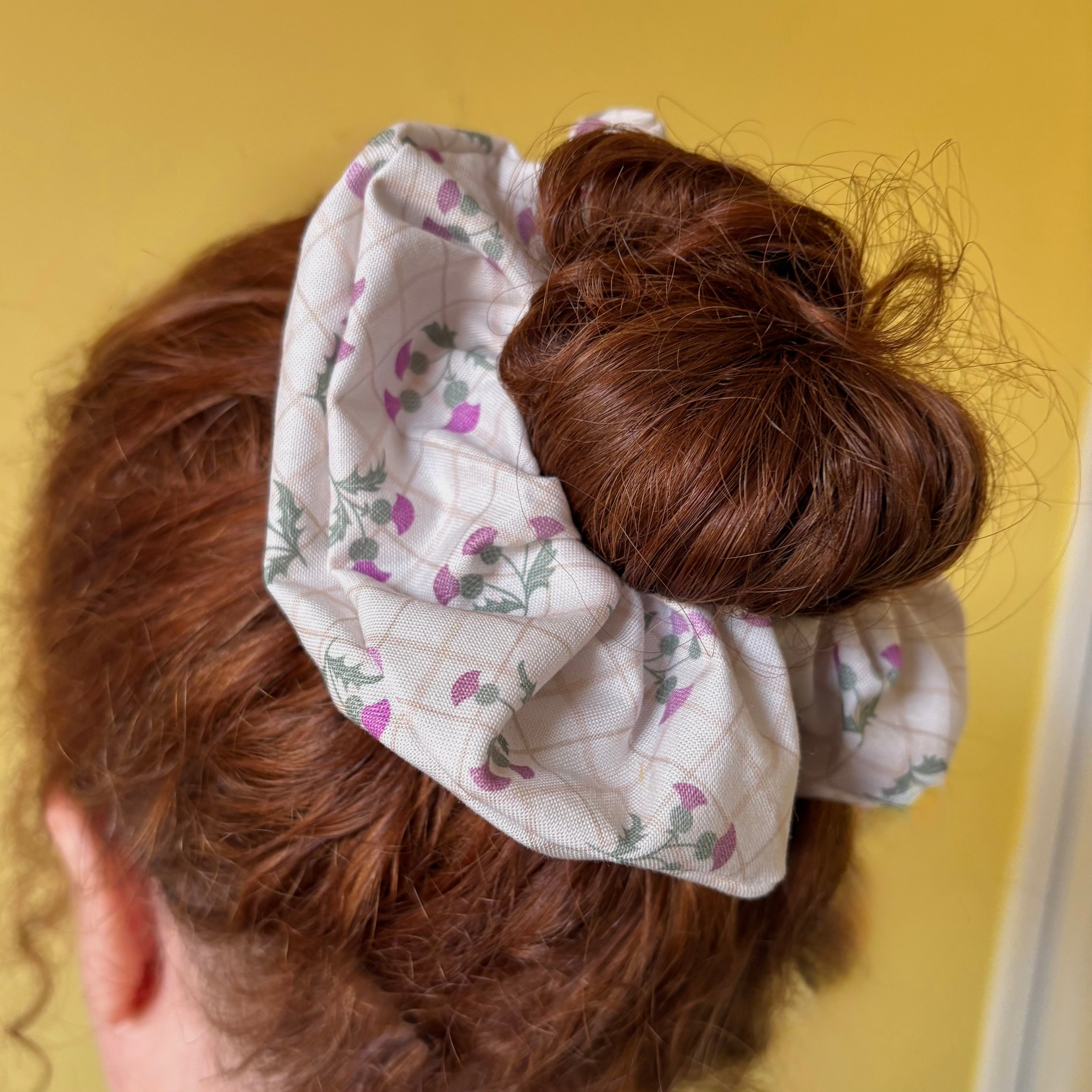 Cream Scottish thistle scrunchie