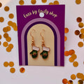 Green mitten Christmas gold earrings