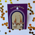 Gold and white Christmas angel sparkle dangle earrings on gold plated hooks
