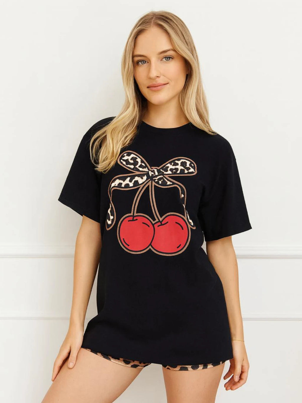 Ladies Bow Cherry Oversized T Shirt