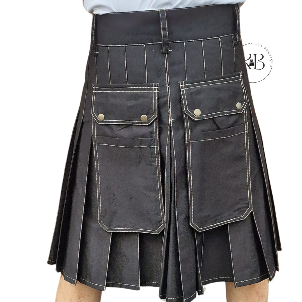 Black Handmade Utility Kilt Work wear Utility kilt Craftman Workout Cargo Kilt