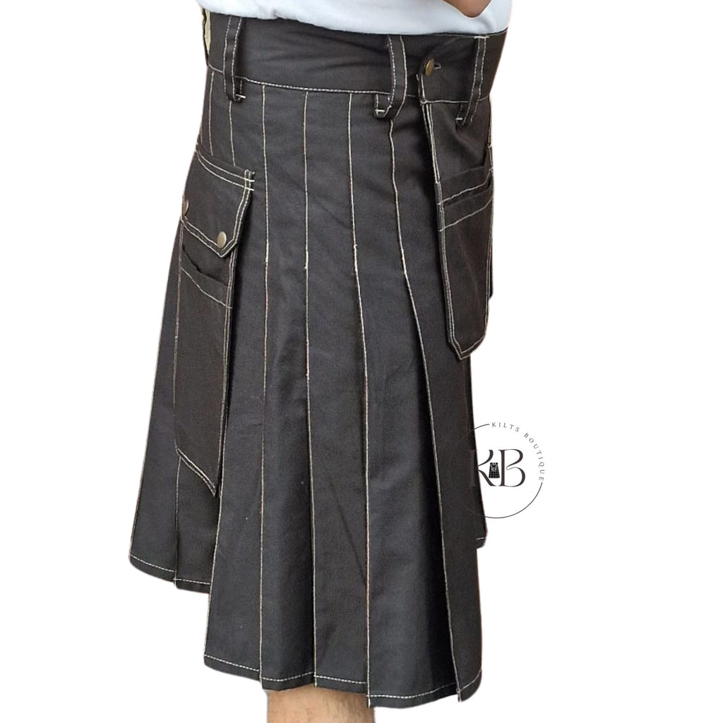 Black Handmade Utility Kilt Work wear Utility kilt Craftman Workout Cargo Kilt