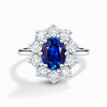 Blue Sapphire Halo Engagement Ring in Sterling Silver