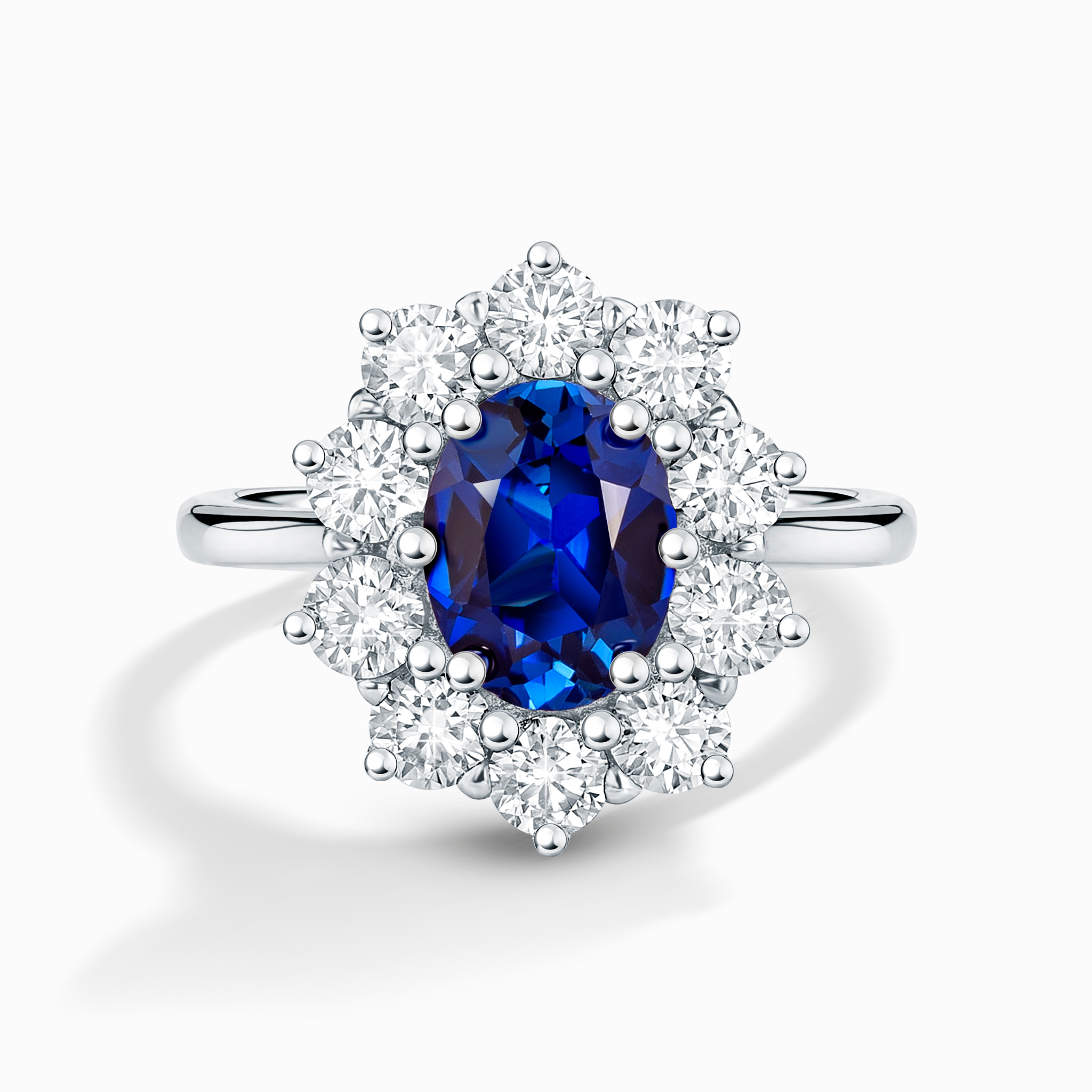Blue Sapphire Halo Engagement Ring in Sterling Silver