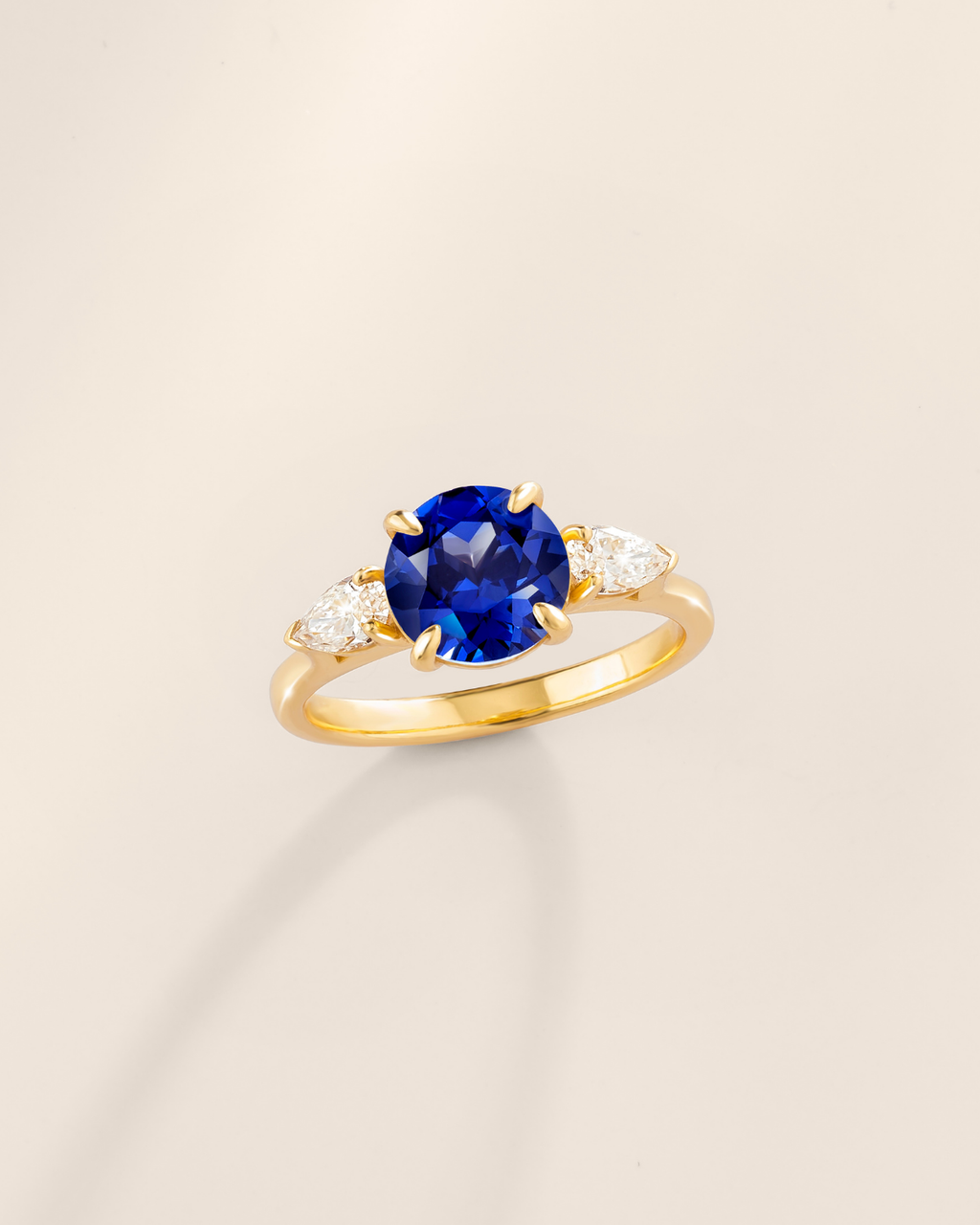 Blue Sapphire Round Cut Three Stone Engagement Ring in 18k Gold Vermeil