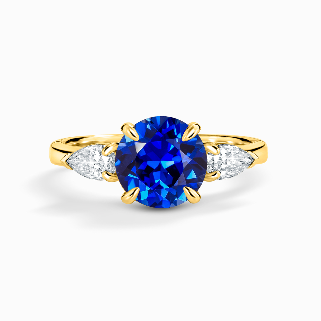 Blue Sapphire Round Cut Three Stone Engagement Ring in 18k Gold Vermeil