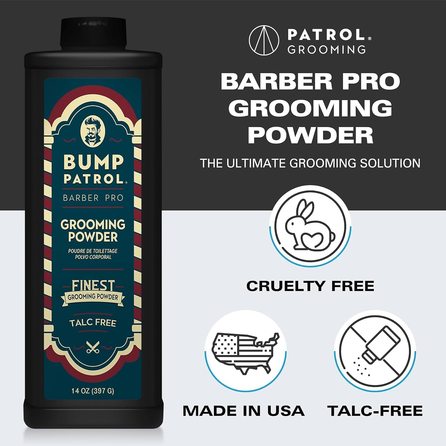 Bump Patrol Barber Pro Grooming Powder – Prevents Razor Bumps & Absorbs Oil for Men & Barbers 397g / 14 oz