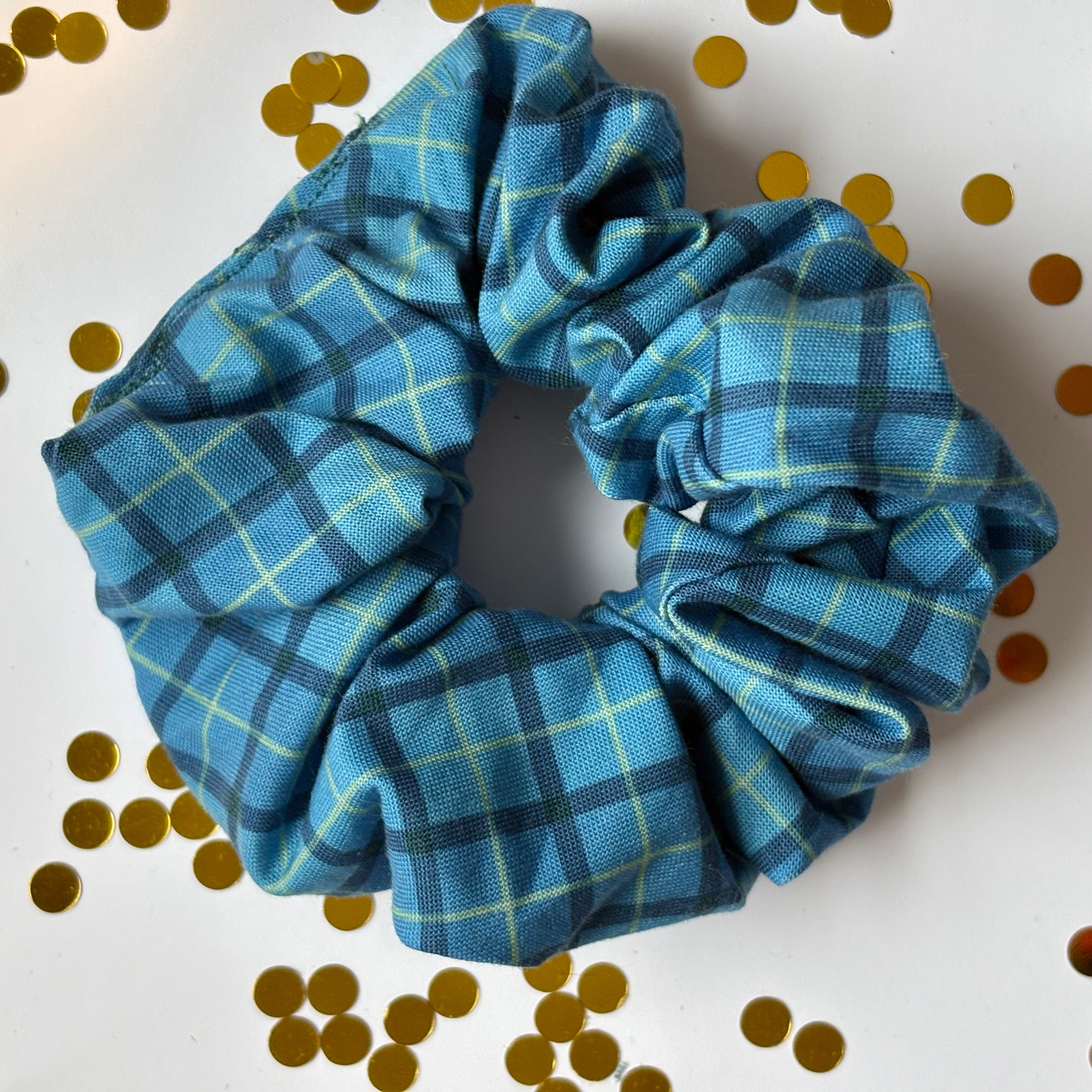 Handmade big Blue check tartan scrunchie