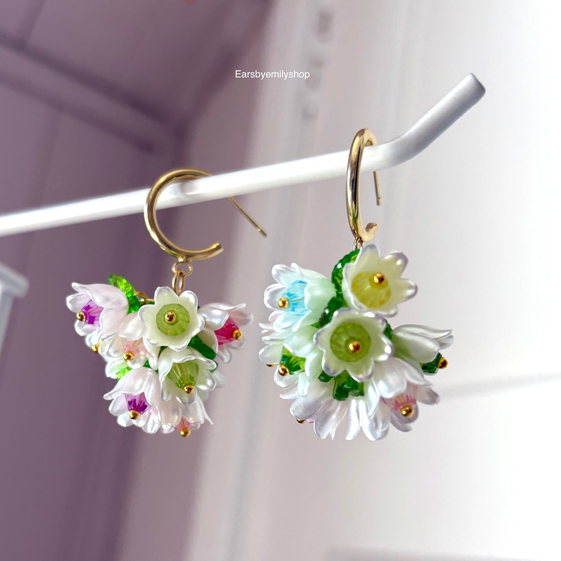 Cool gold plated large  statement floral earrings