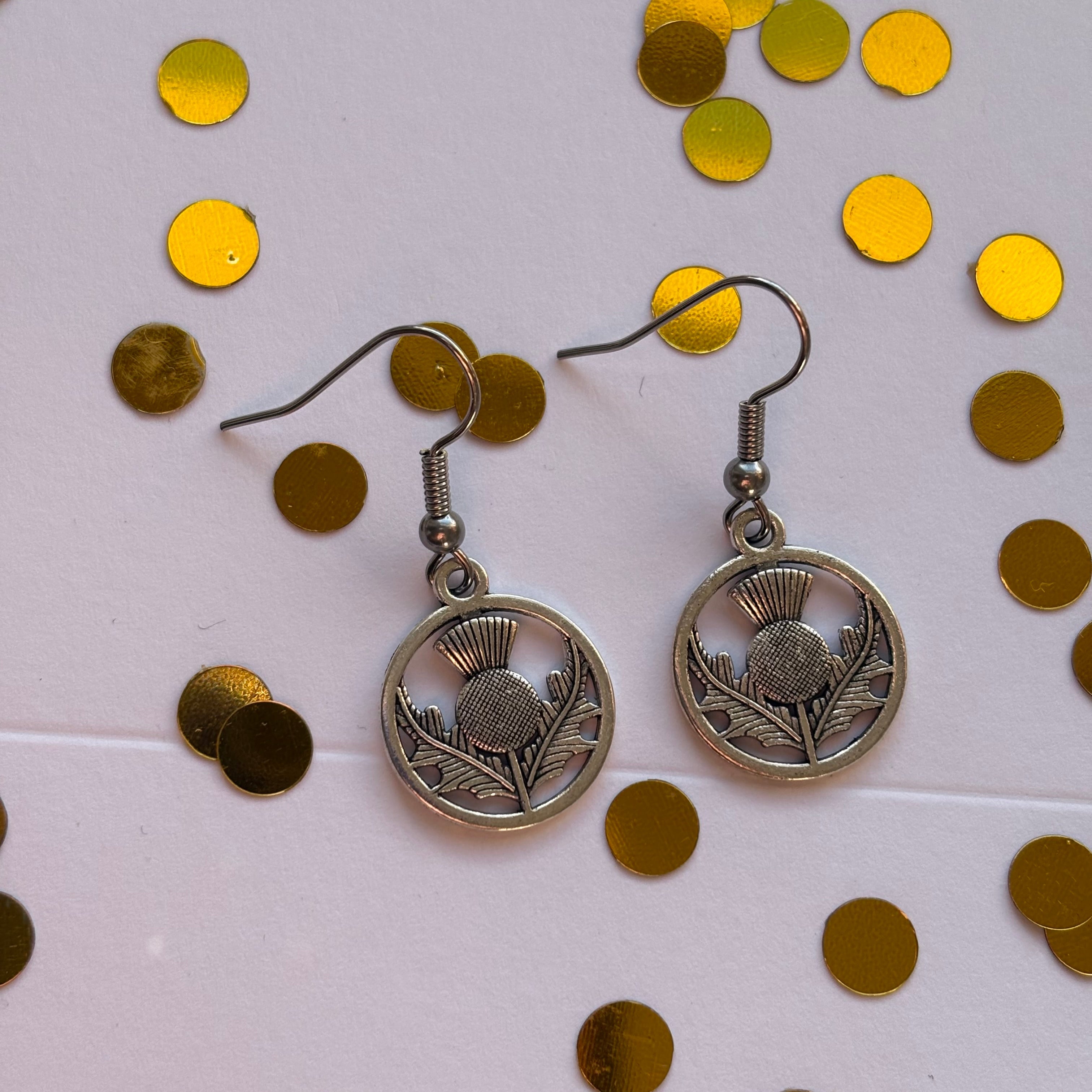 Silver Scottish thistle plant earrings