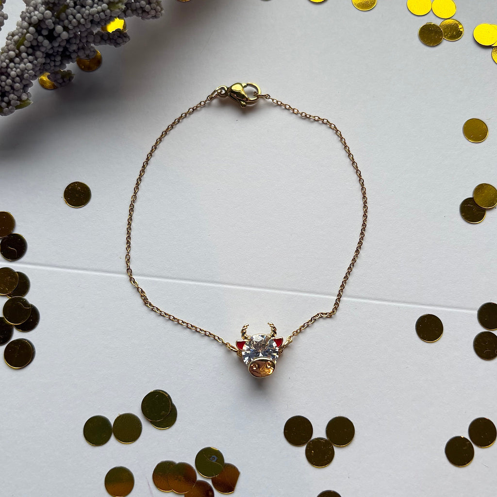 Gold plated highland cow crystal bracelet