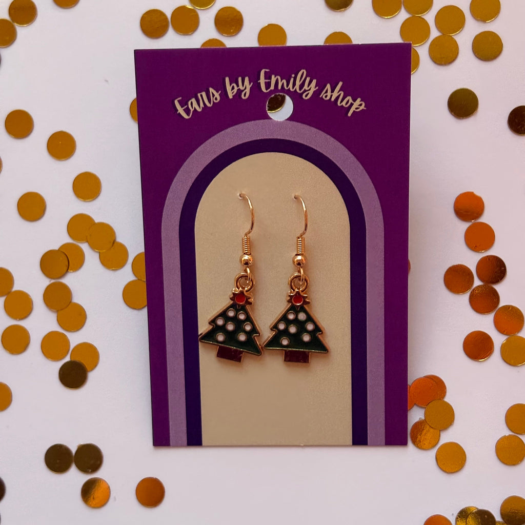 Green Christmas Tree gold earrings