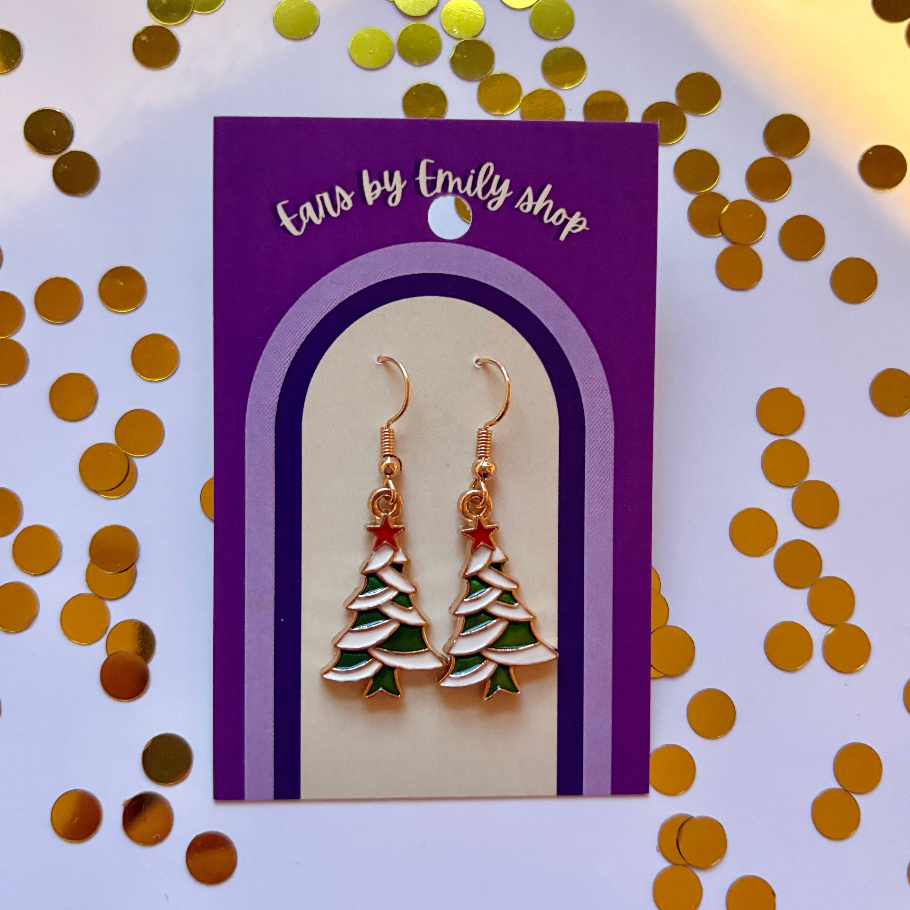 Green Christmas Tree gold earrings