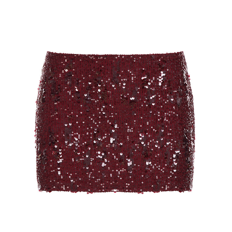Women’s Red Sequin Bodycon Short Skirt