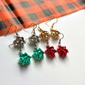 Colourful dangle Christmas fun quirky present bow earrings