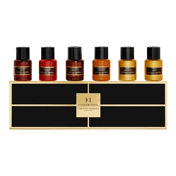 Carolina Herrera Confidential Giftset - 6x5ml - True Oud EDP Splash - Gold Incense EDP Splash - Stallion Leather EDP Splash - Sandal Ruby EDP Splash - Burn Rose EDP Splash - Mystery Tobacco EDP Splash
