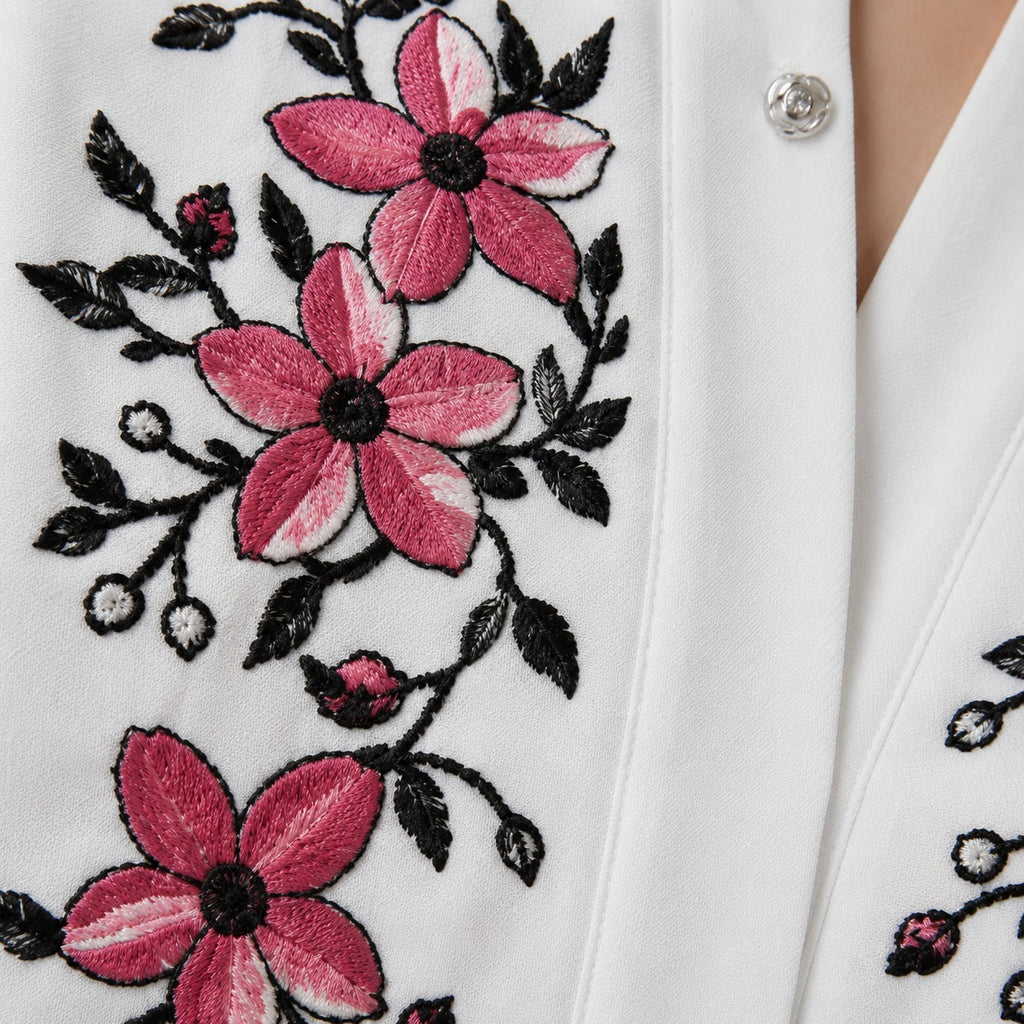 Women's White Floral Embroidered Maxi Dress Long Sleeve Belted Modest Abaya UK