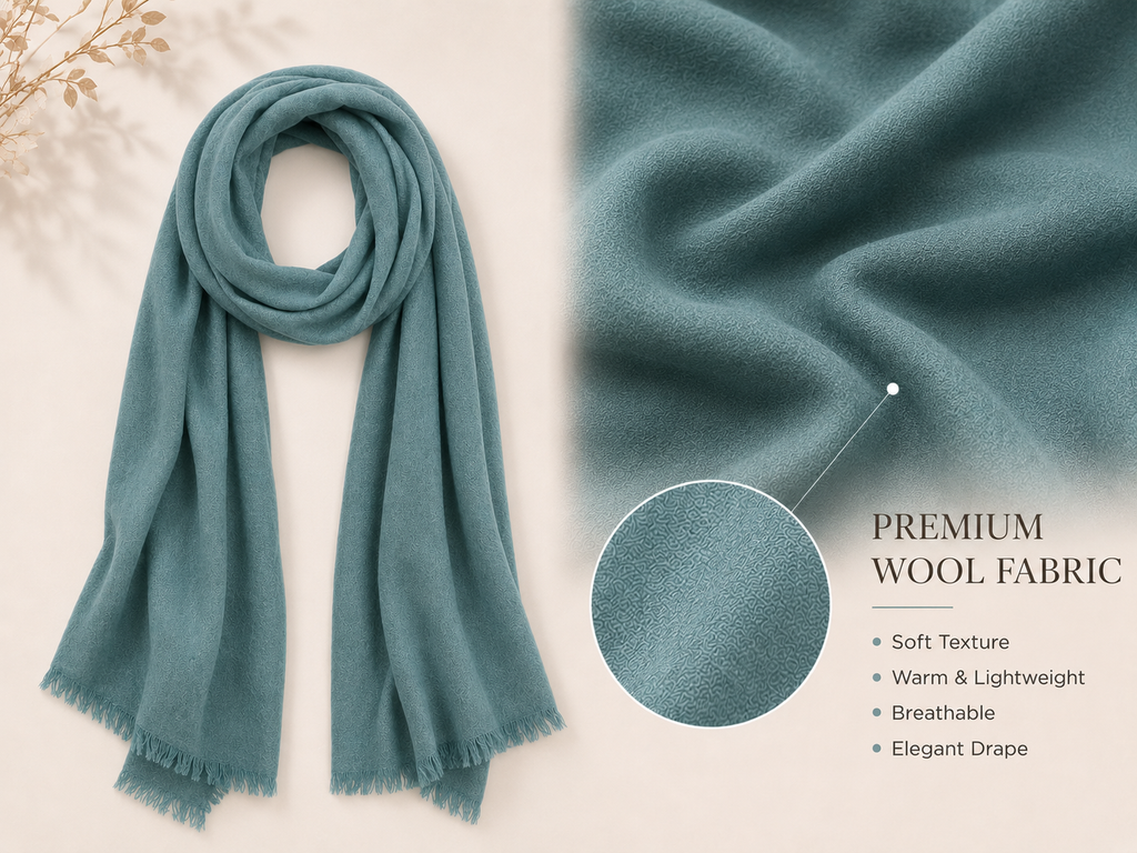 Teal Blue Wool Scarf Soft Warm Woven Winter Shawl Wrap 1.8m x 63cm