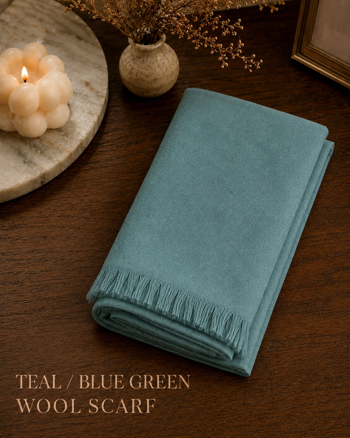 Teal Blue Wool Scarf Soft Warm Woven Winter Shawl Wrap 1.8m x 63cm