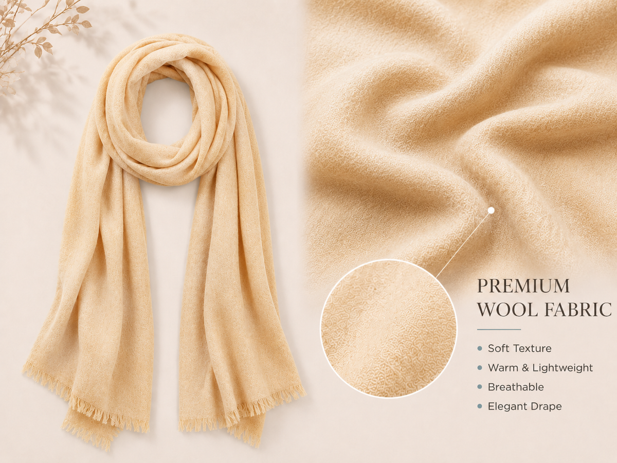 Light Apricot Wool Scarf Soft Warm Woven Winter Shawl Wrap 1.8m x 63cm