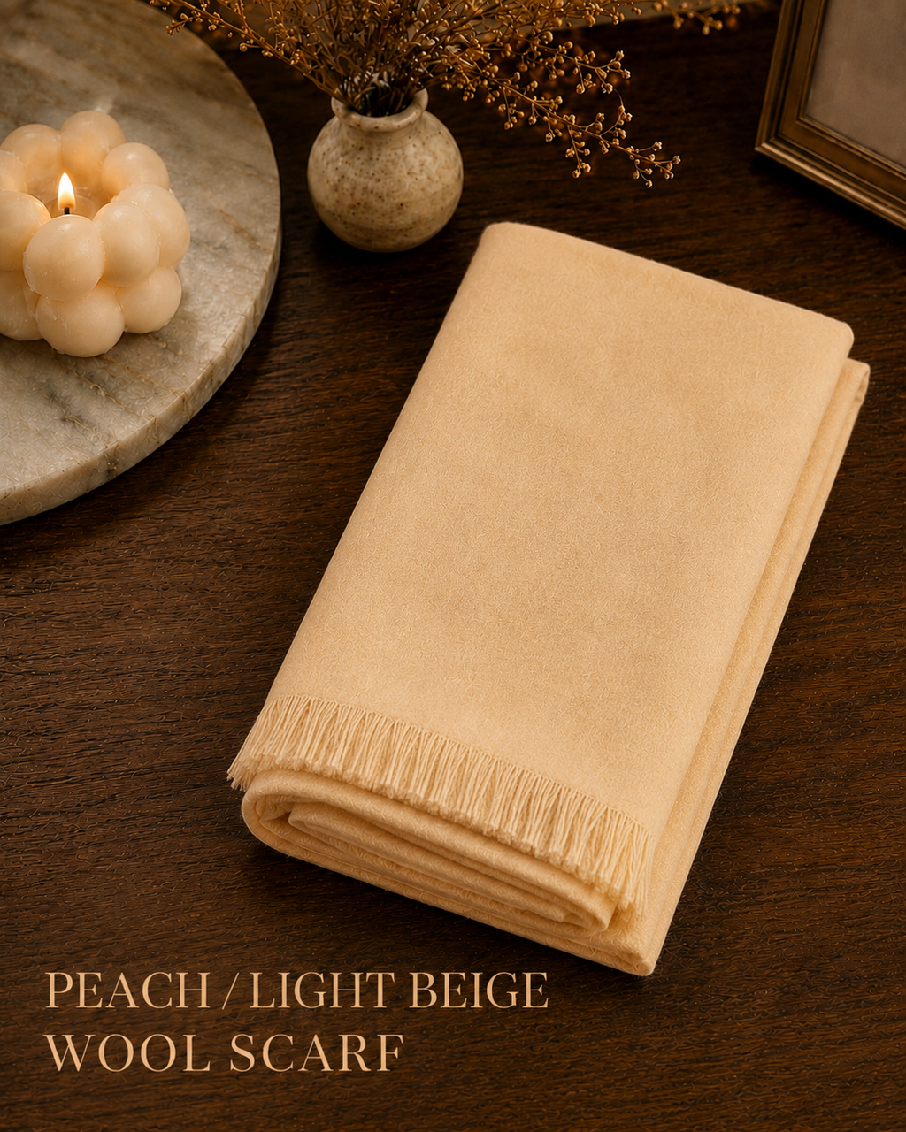 Light Apricot Wool Scarf Soft Warm Woven Winter Shawl Wrap 1.8m x 63cm