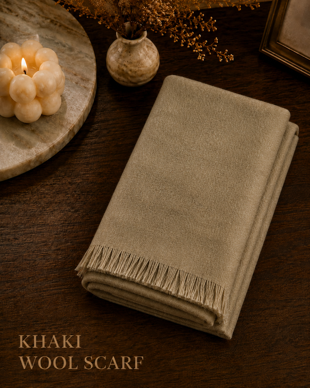 Khaki Brown Wool Scarf Soft Warm Woven Winter Shawl Wrap 1.8m x 63cm