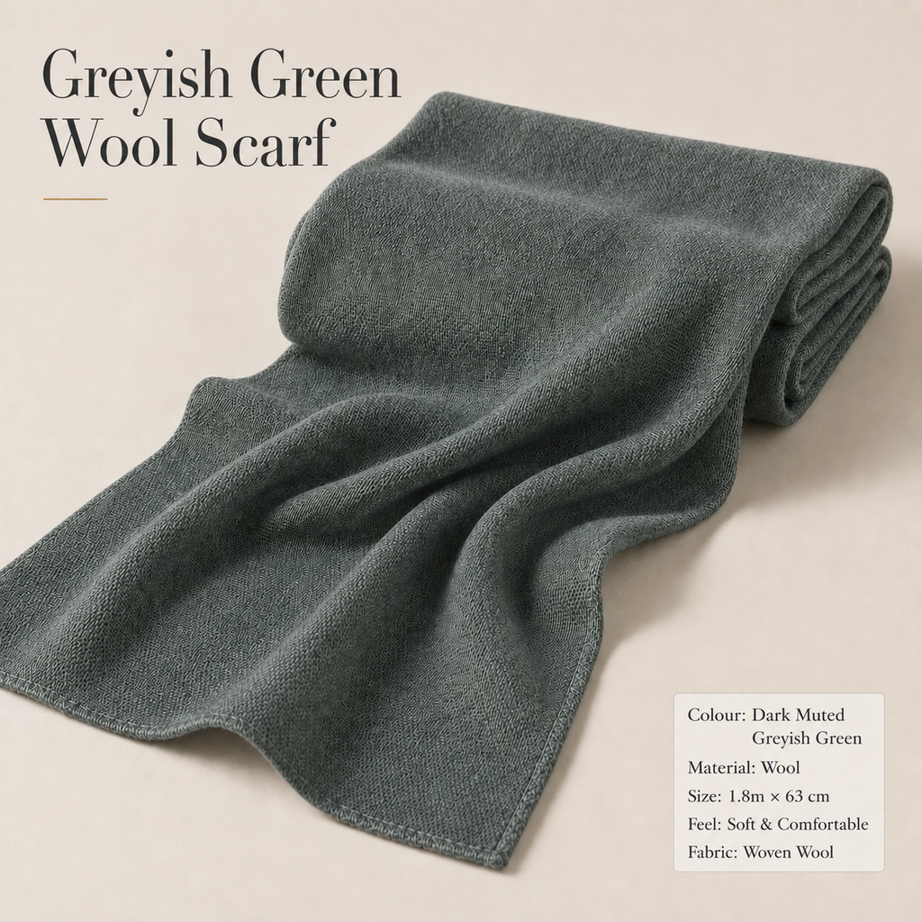 Greyish Green Wool Scarf Soft Winter Warm Sage Olive Shawl Wrap 1.8m x 63cm