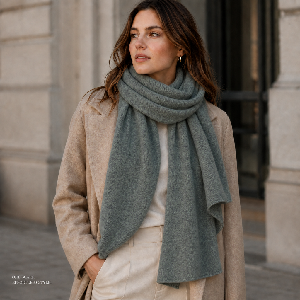 Greyish Green Wool Scarf Soft Winter Warm Sage Olive Shawl Wrap 1.8m x 63cm