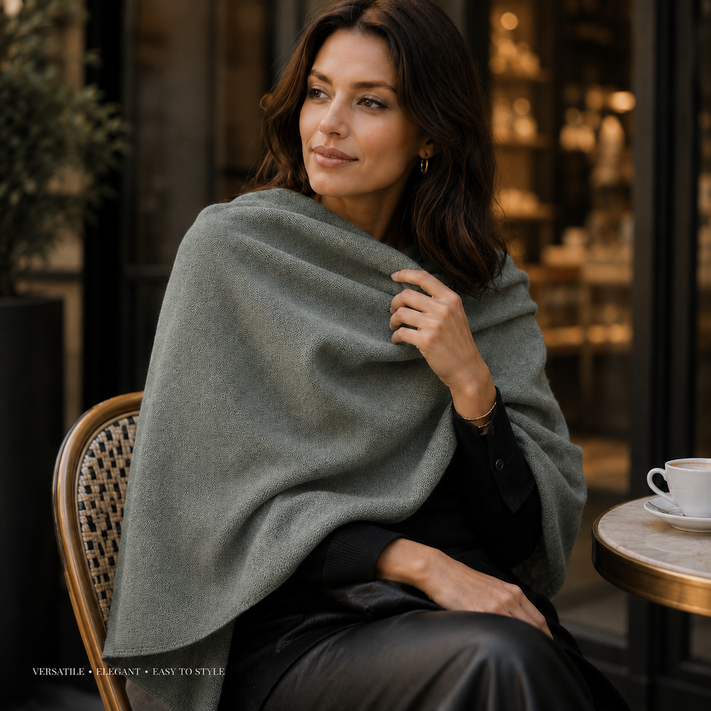 Greyish Green Wool Scarf Soft Winter Warm Sage Olive Shawl Wrap 1.8m x 63cm