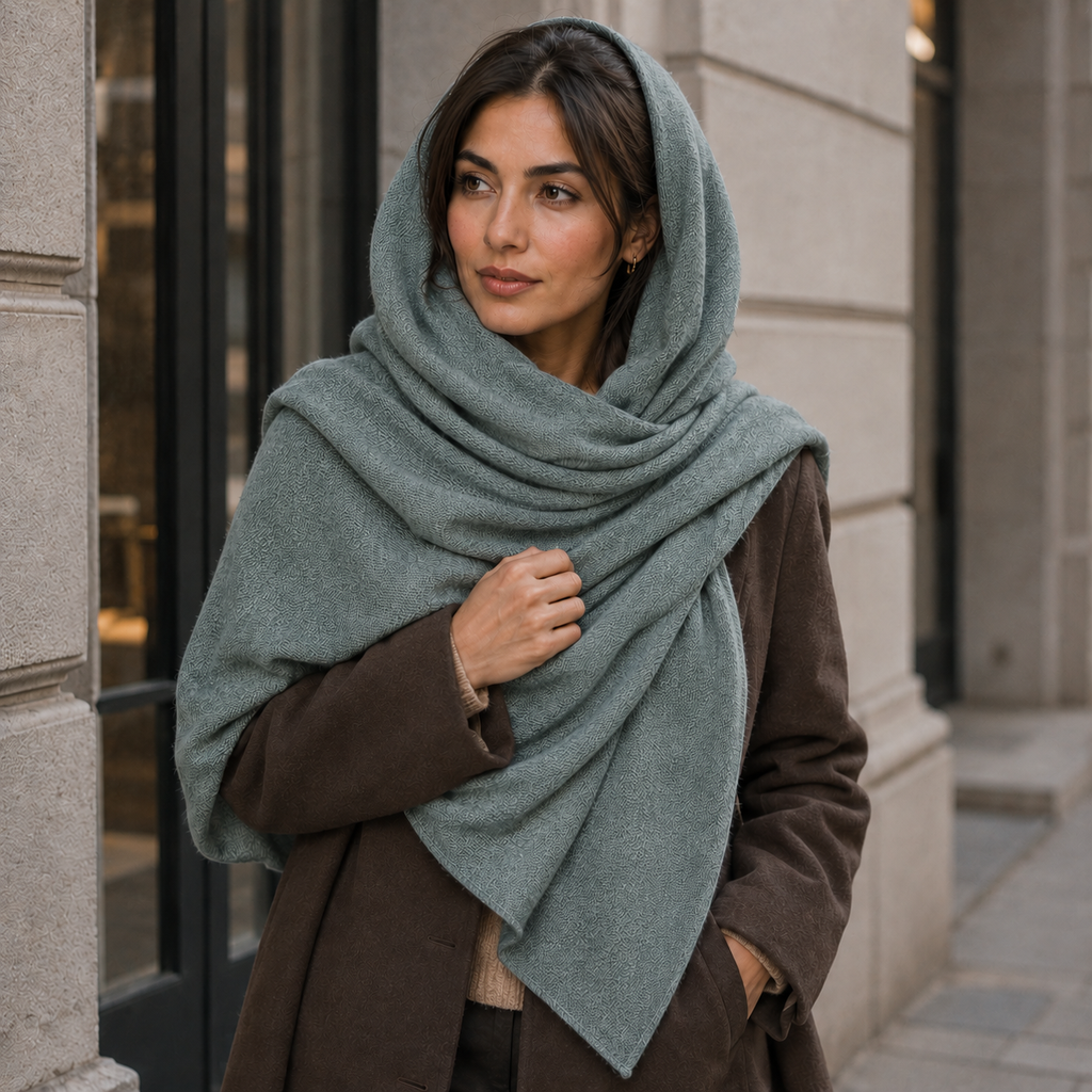 Greyish Green Wool Scarf Soft Winter Warm Sage Olive Shawl Wrap 1.8m x 63cm