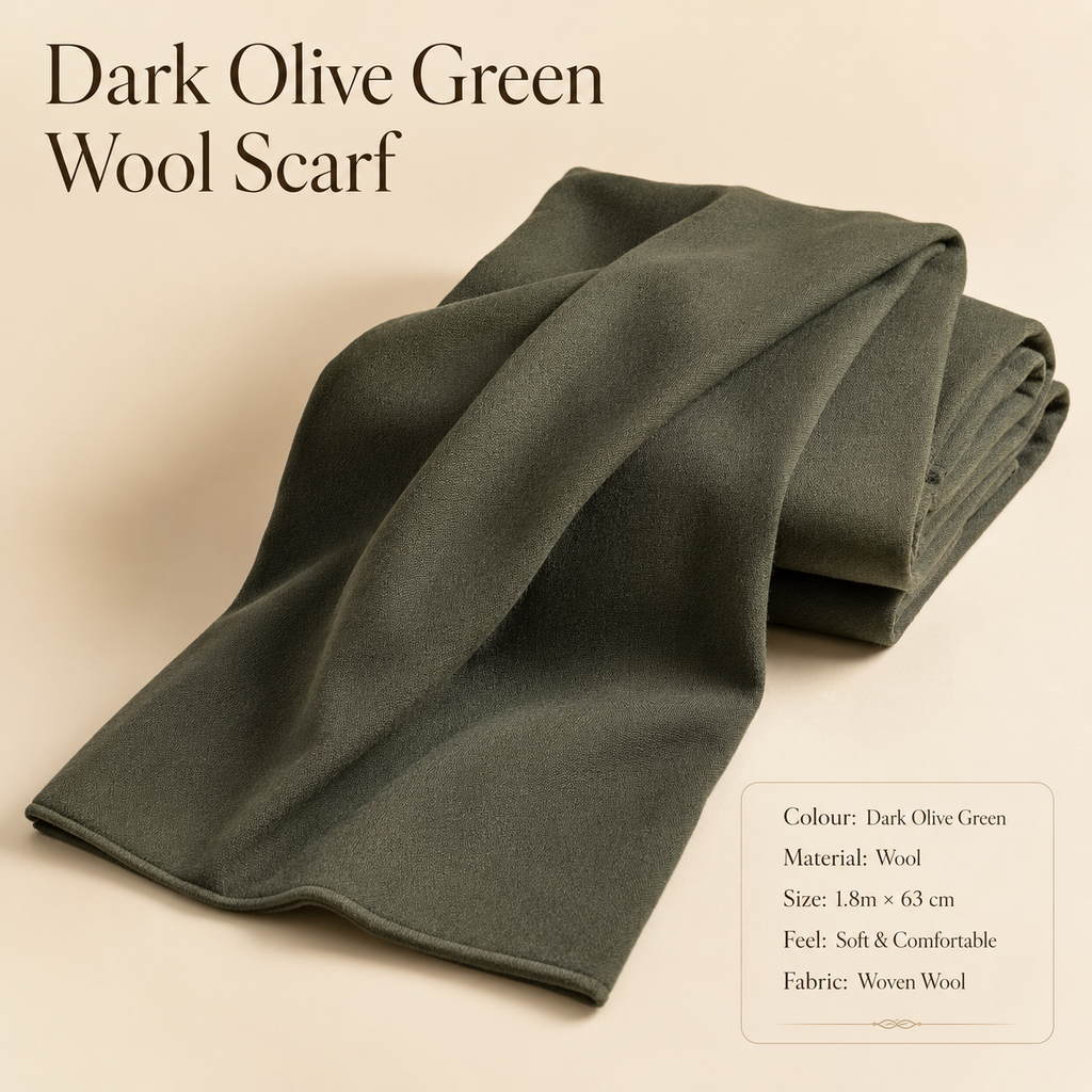 Dark Olive Green Wool Scarf Soft Warm Woven Winter Shawl Wrap 1.8m x 63cm