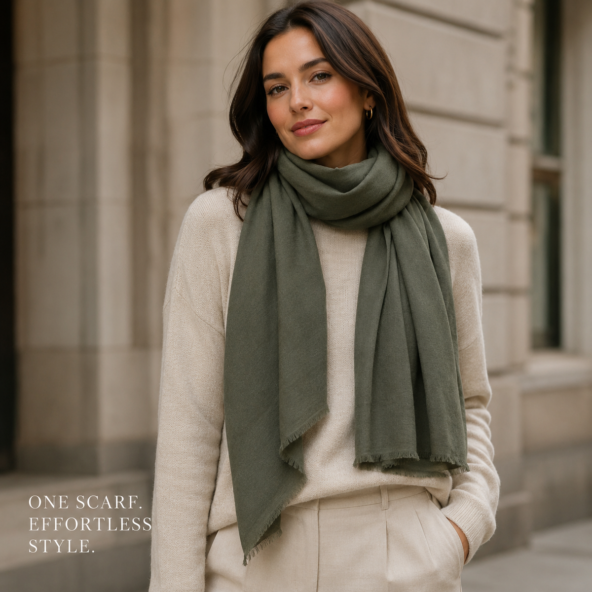 Dark Olive Green Wool Scarf Soft Warm Woven Winter Shawl Wrap 1.8m x 63cm