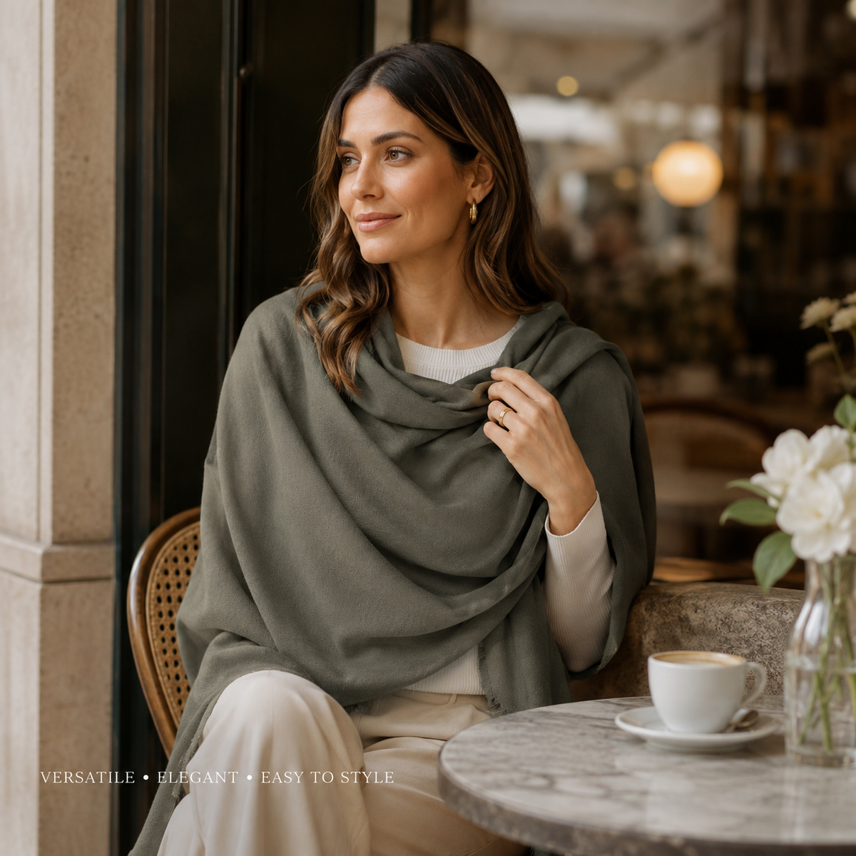 Dark Olive Green Wool Scarf Soft Warm Woven Winter Shawl Wrap 1.8m x 63cm