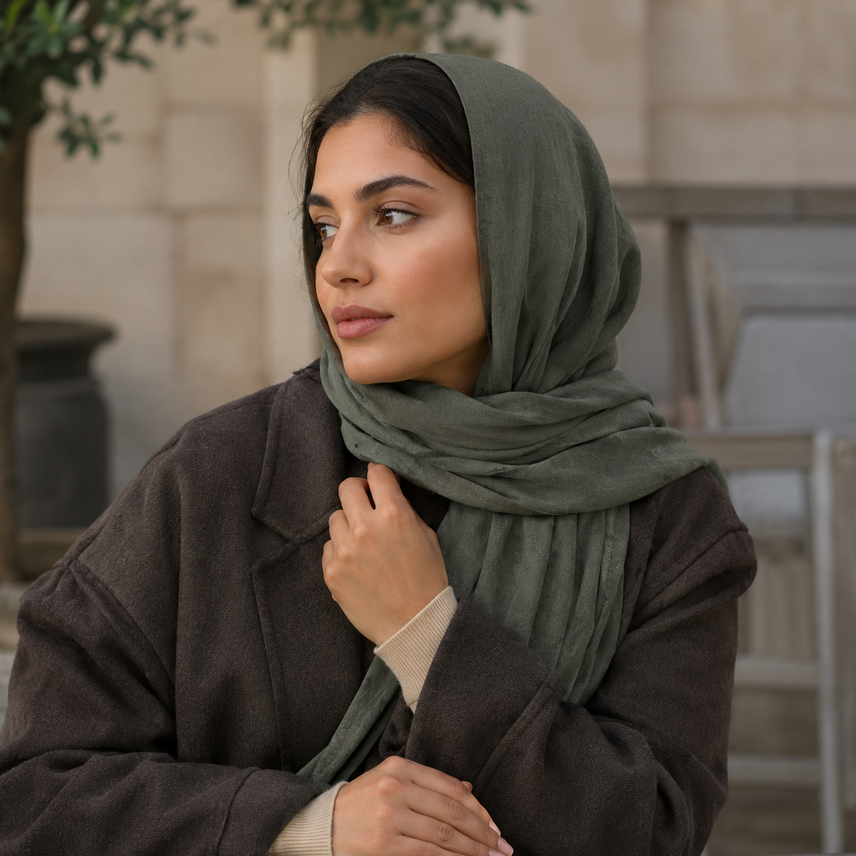 Dark Olive Green Wool Scarf Soft Warm Woven Winter Shawl Wrap 1.8m x 63cm