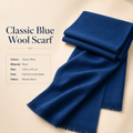 Classic Blue Wool Scarf Soft Winter Warm Fringed Shawl Wrap