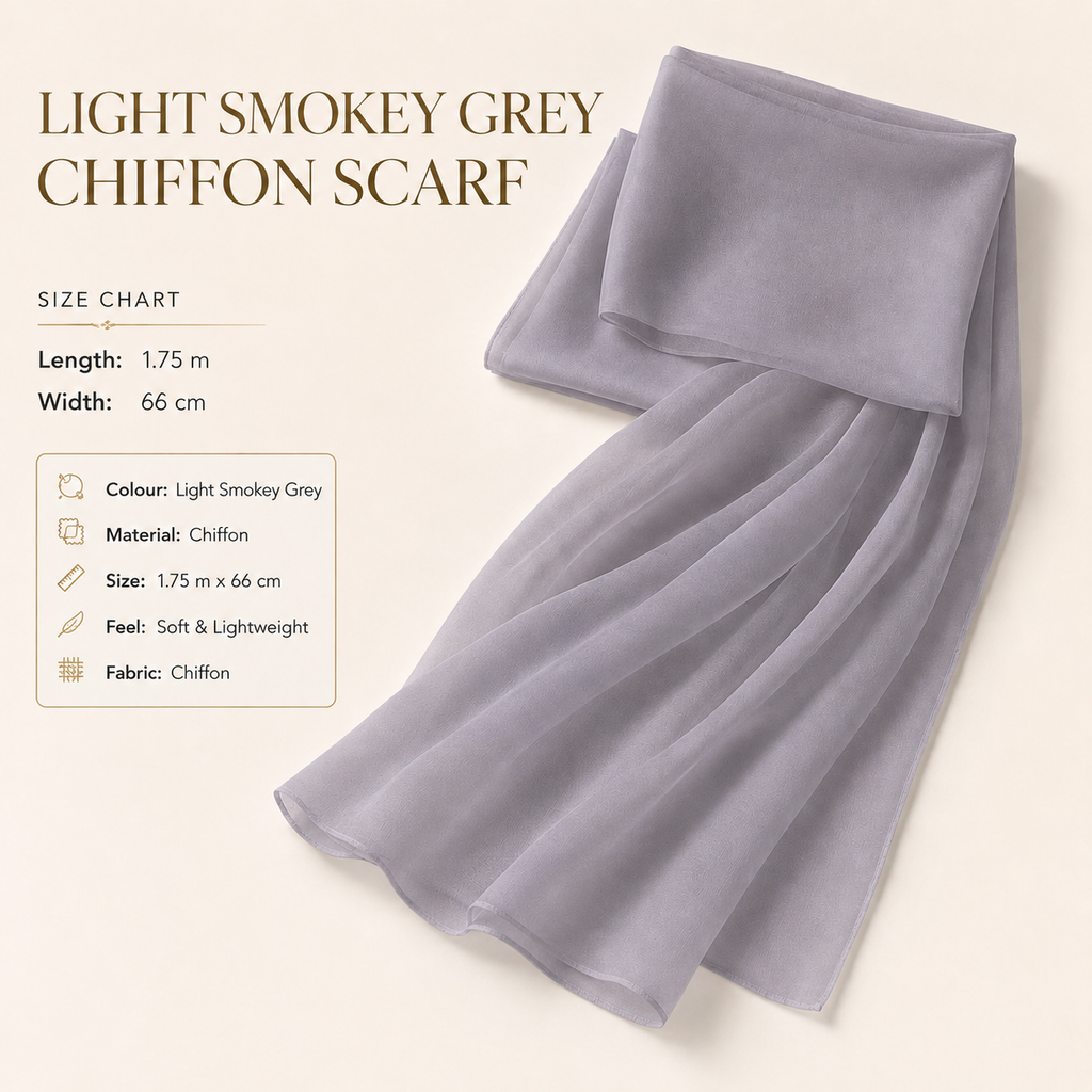 Light Smokey Grey Chiffon Scarf Women Soft Lightweight Hijab Shawl Wrap