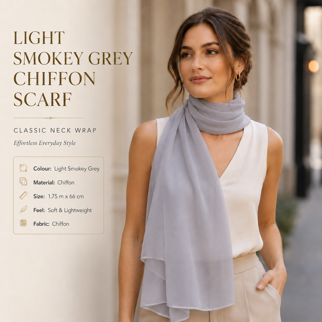Light Smokey Grey Chiffon Scarf Women Soft Lightweight Hijab Shawl Wrap