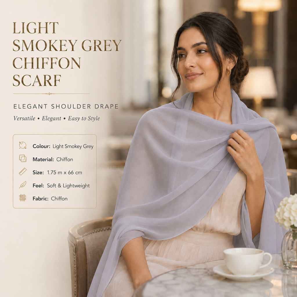 Light Smokey Grey Chiffon Scarf Women Soft Lightweight Hijab Shawl Wrap