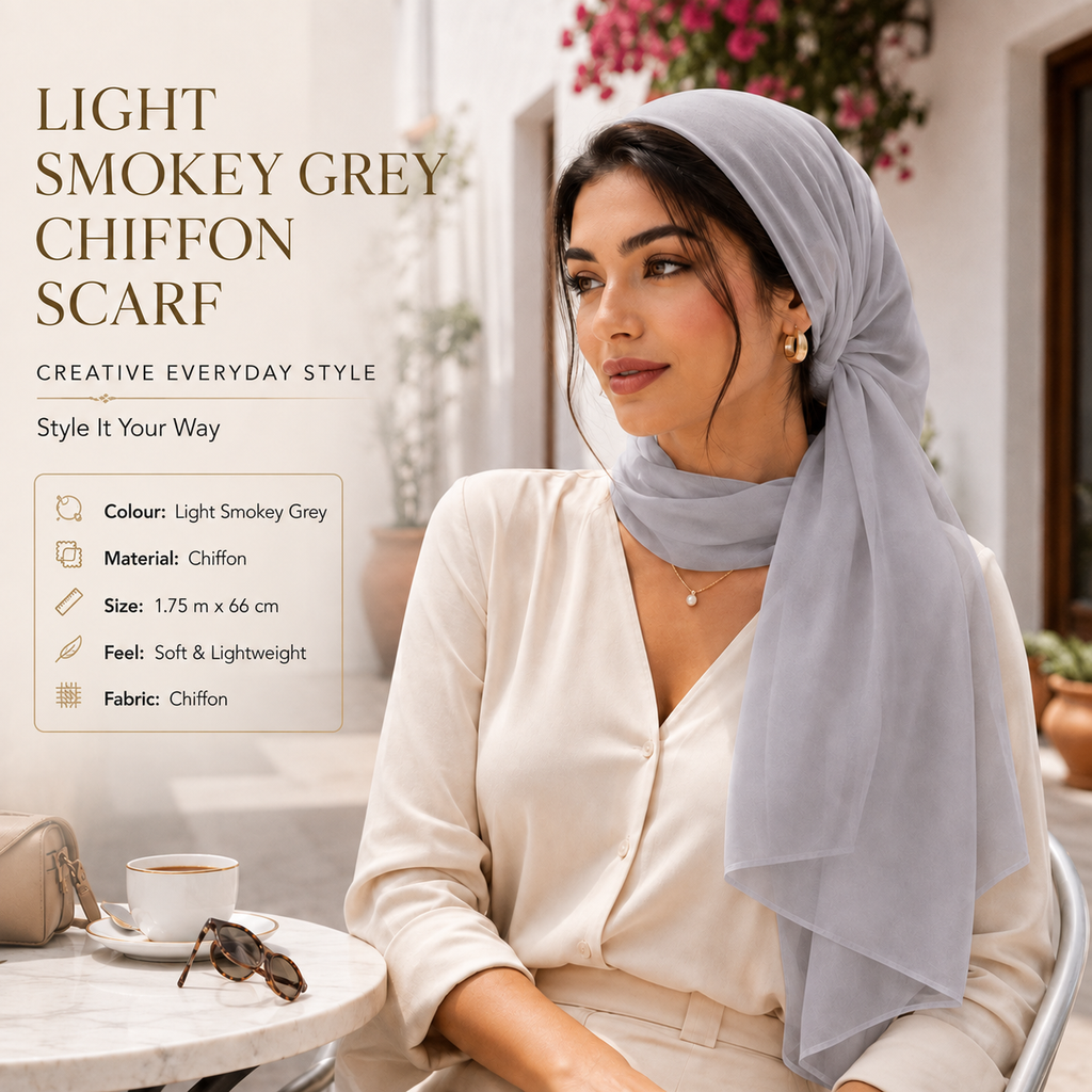 Light Smokey Grey Chiffon Scarf Women Soft Lightweight Hijab Shawl Wrap