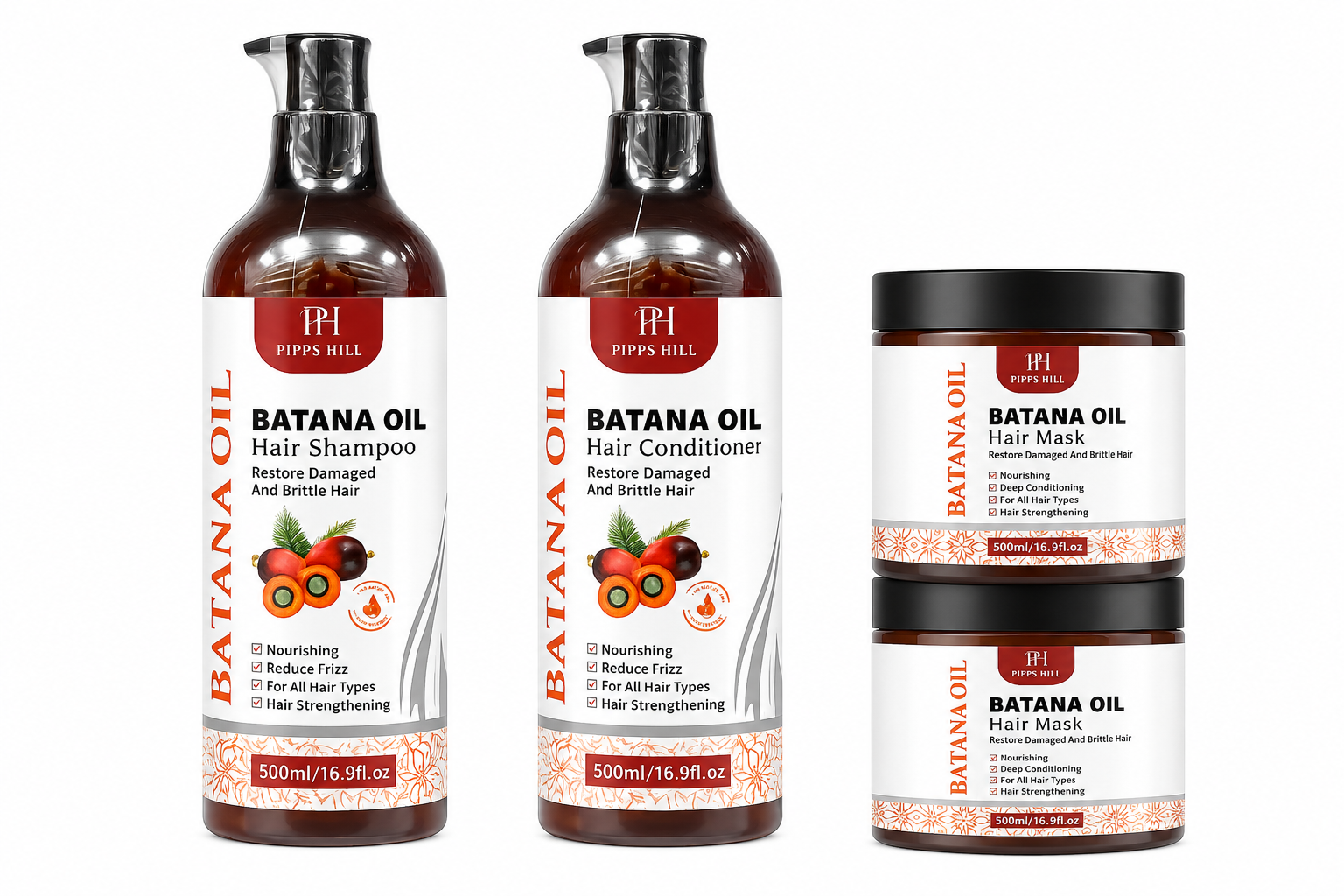 Pipps Hill Batana Oil Hair Mask for Hair Growth, Repair & Deep Hydration for All Hair Types 500ml/16.91 oz