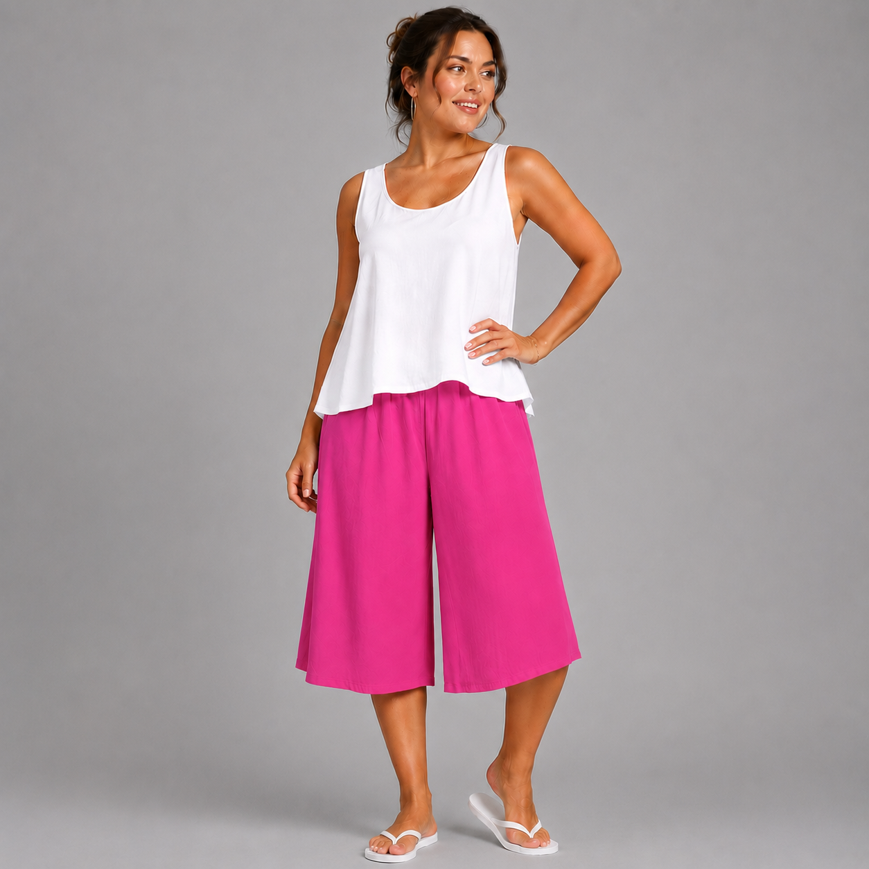 Plain Elastic High Waist Wide Leg Culottes Shorts