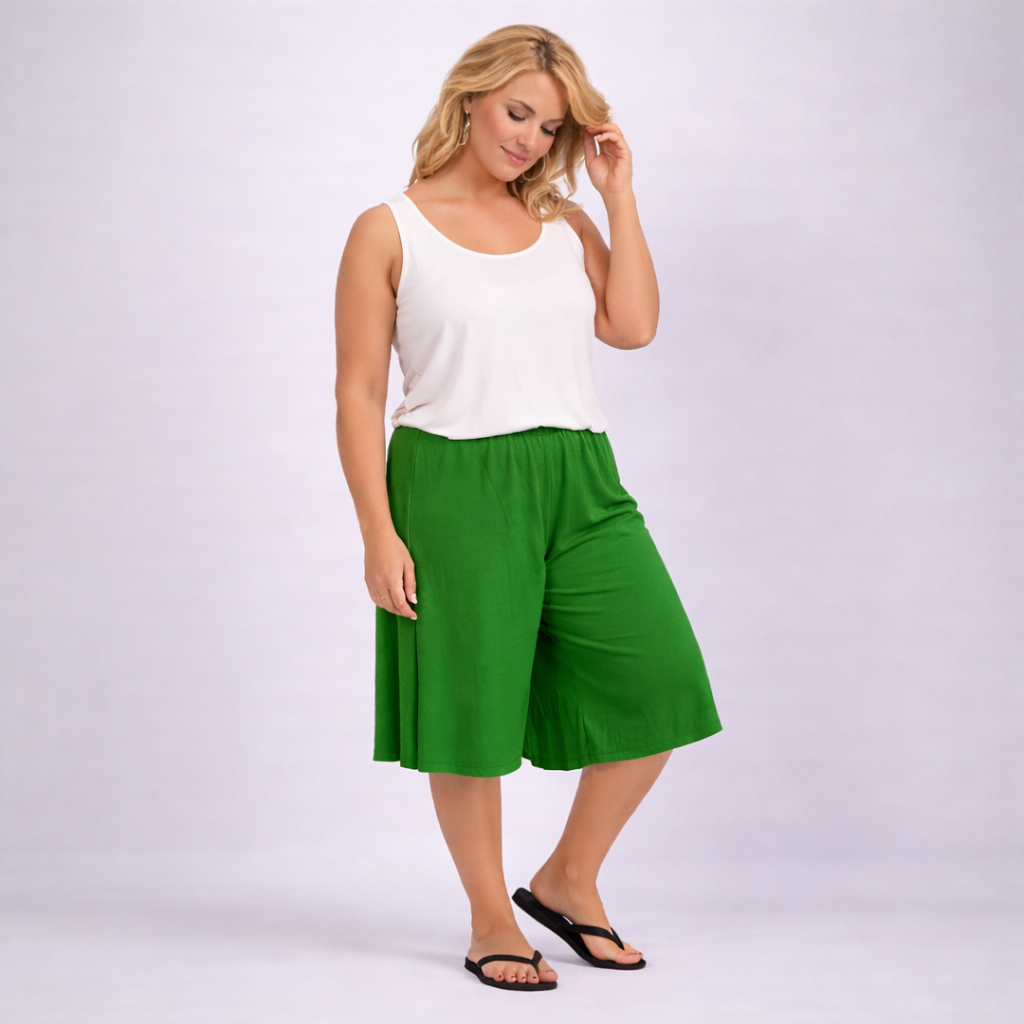 Plain Elastic High Waist Wide Leg Culottes Shorts