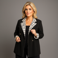 Black Double Breasted Blazer with Cream Tartan Lapels