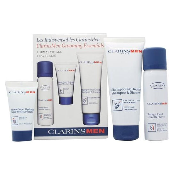 Clarins Men Gift Set 30ml Active Face Wash + 12ml Super Moisture Balm + 3ml Shave + Beard Oil
